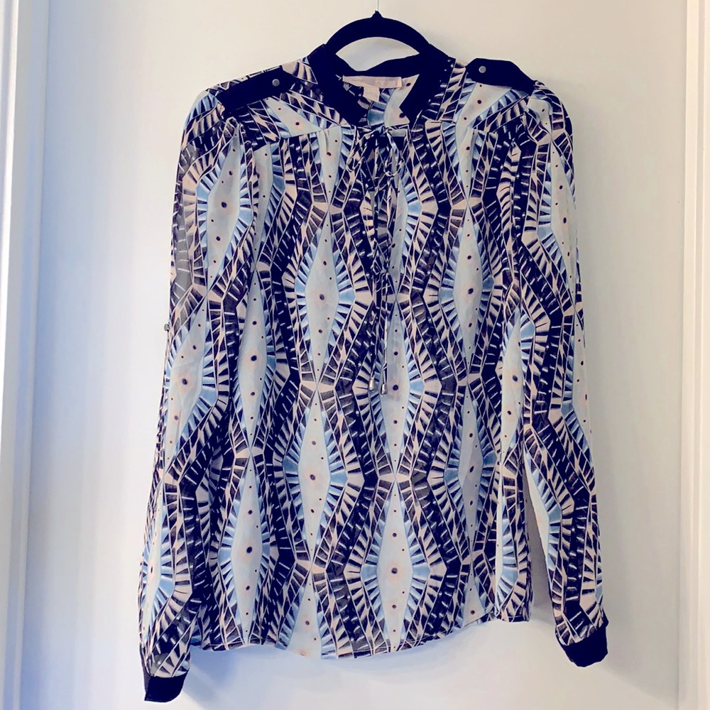 Semi-Sheer Long Sleeve Tie Blouse